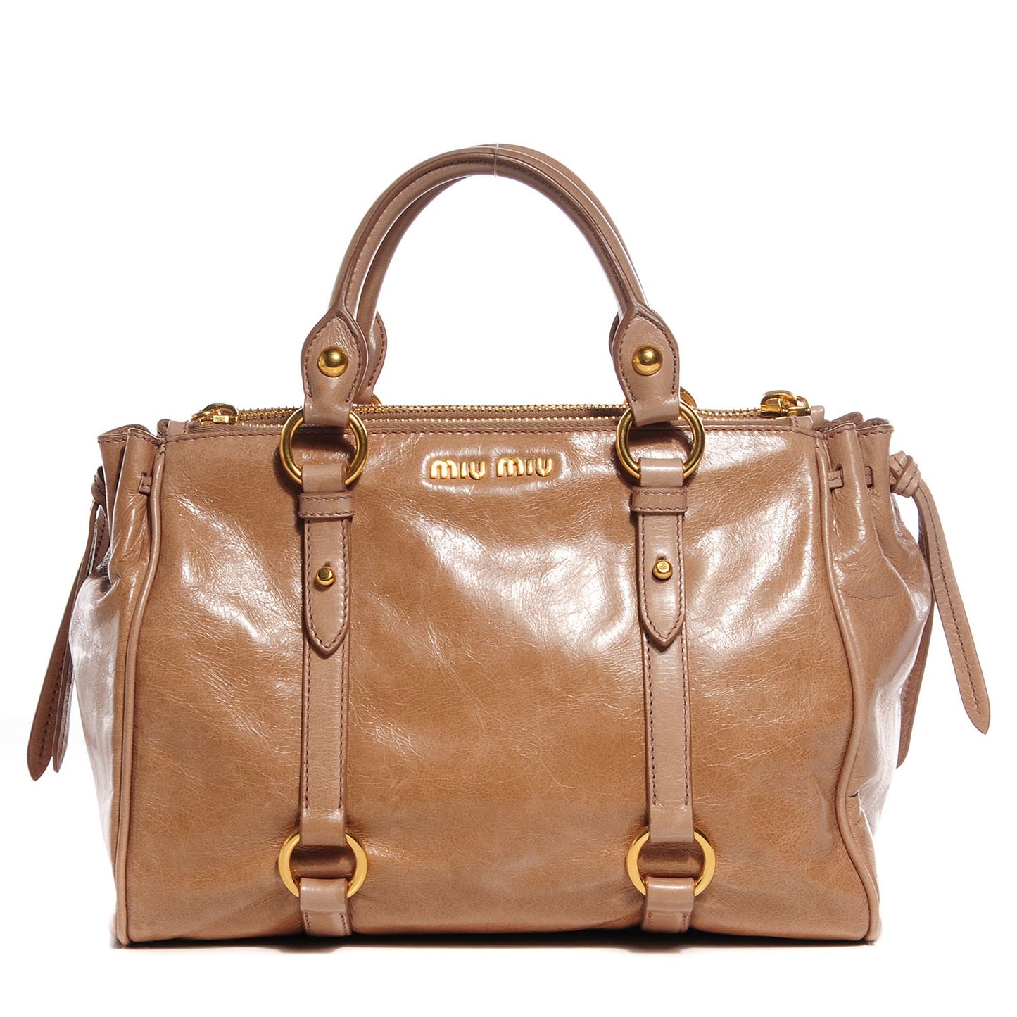 Vitello Shine Double Zip Tote Cammeo