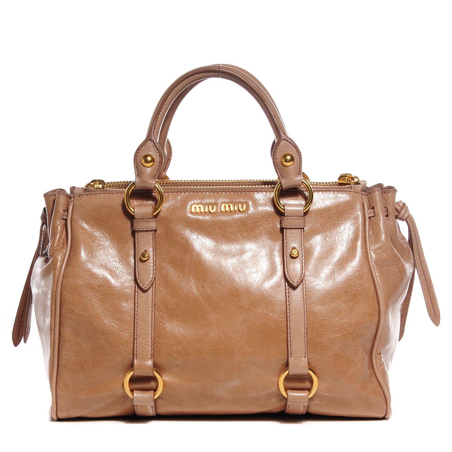 Miu Miu Vitello Shine Double Zip Tote Cammeo 1 of 8