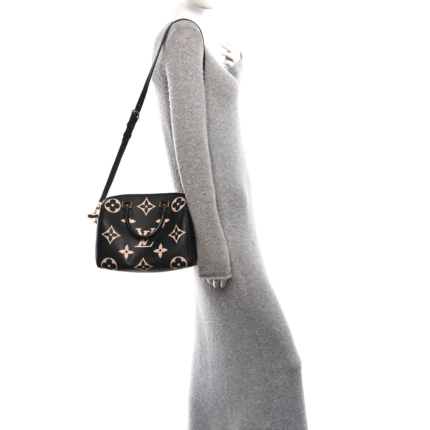 Louis Vuitton Empreinte Monogram Giant Speedy Bandouliere 25 Black Beige 2 of 10