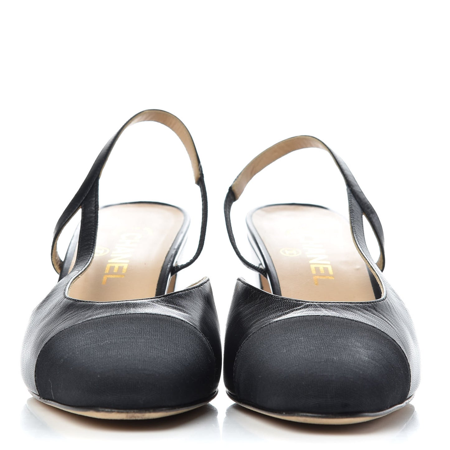 Goatskin Grosgrain Cap Toe CC Slingback Sandals 39 Black