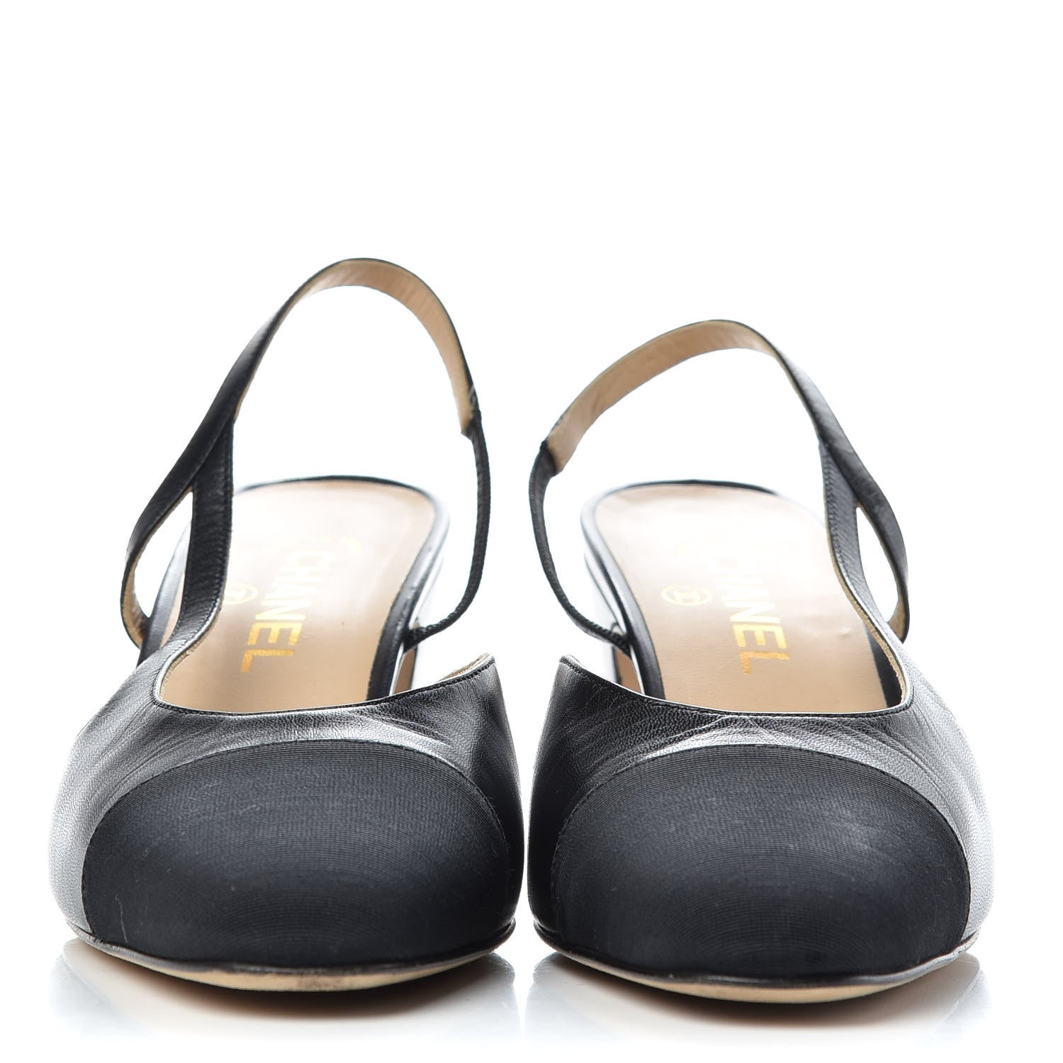 Chanel Goatskin Grosgrain Cap Toe CC Slingback Sandals 39 Black 2 of 10