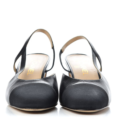 Chanel Goatskin Grosgrain Cap Toe CC Slingback Sandals 39 Black 2 of 10