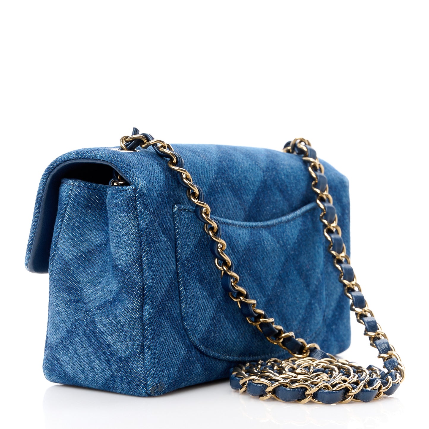 Printed Denim Quilted Mini Rectangular Flap Dark Blue