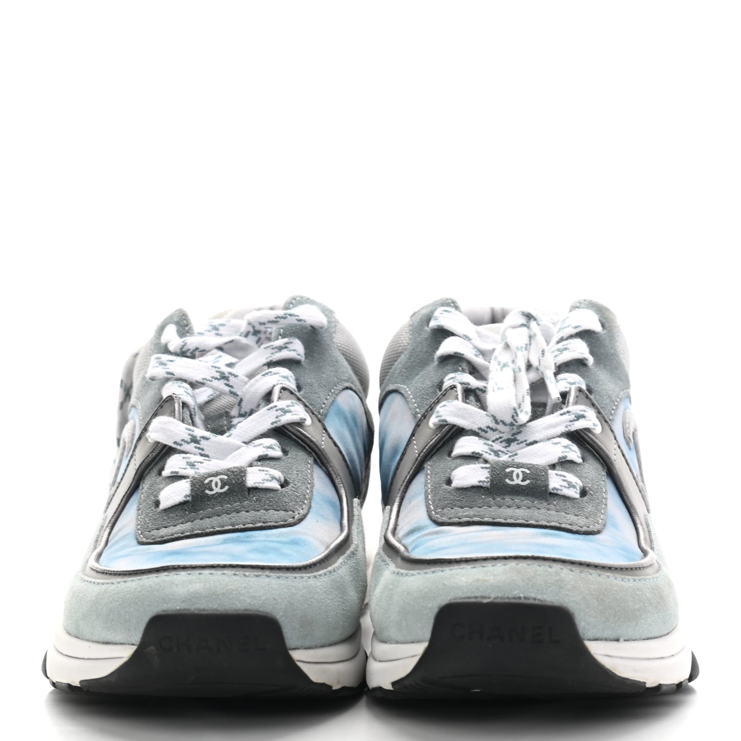 Suede Calfskin CC Sneakers 39 Blue Grey White