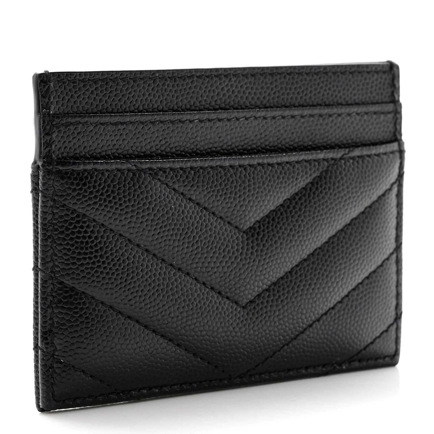 Saint Laurent Grain De Poudre Matelasse Chevron Monogram Credit Card Case Black 3 of 8