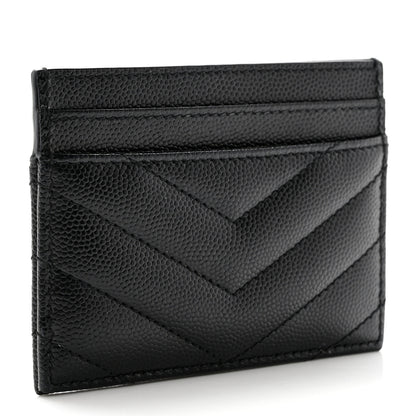 Saint Laurent Grain De Poudre Matelasse Chevron Monogram Credit Card Case Black 3 of 8