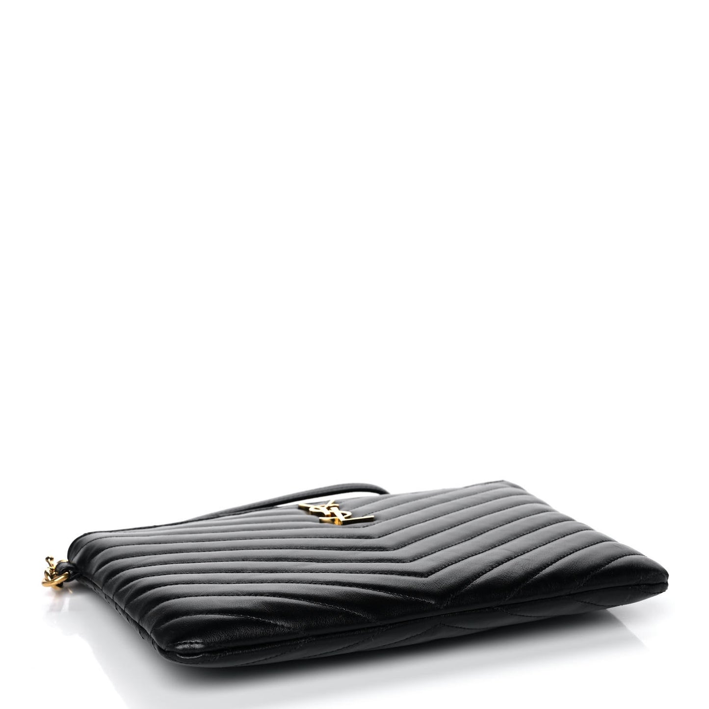 Calfskin Matelasse Chevron Monogram A5 Wristlet Black