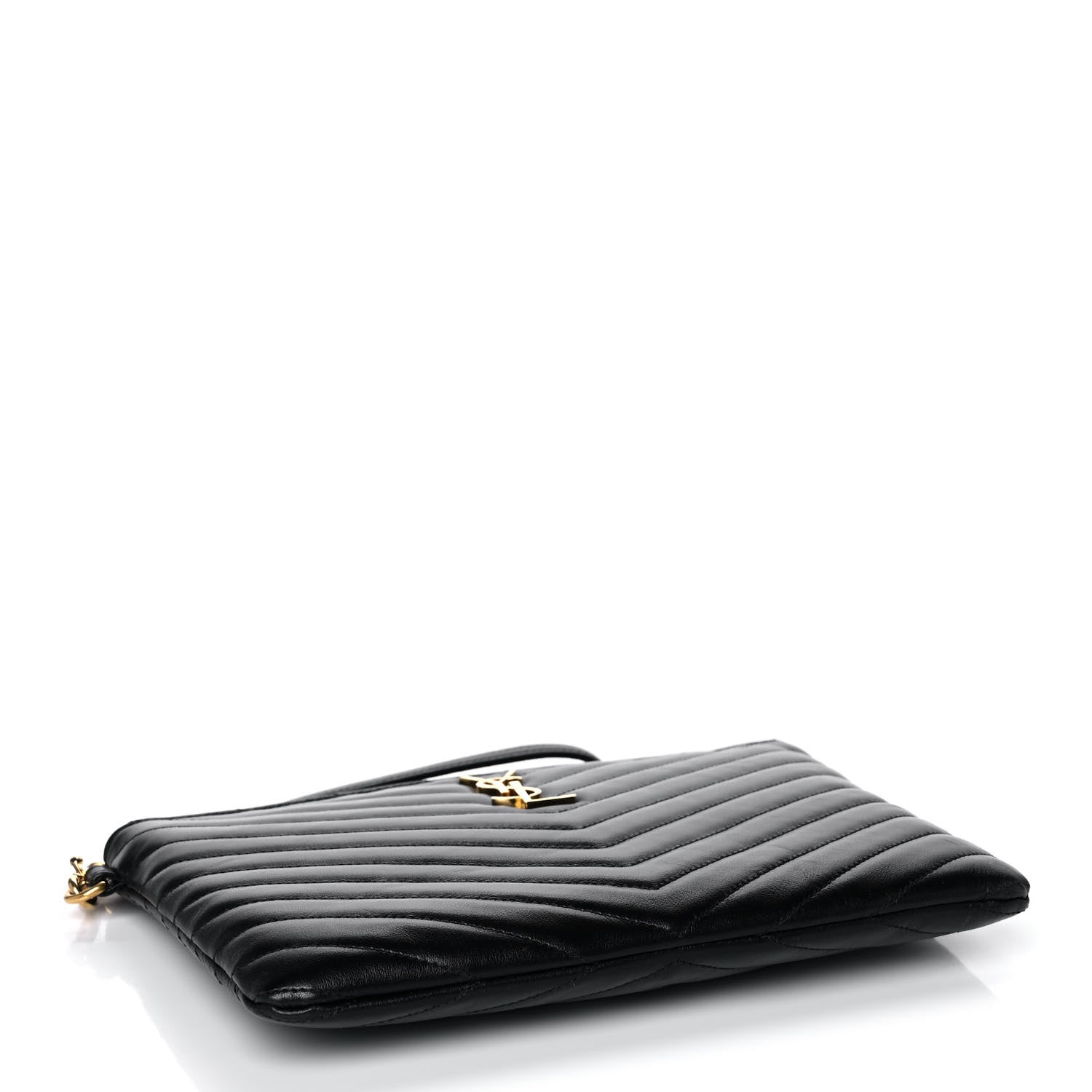 Saint Laurent Calfskin Matelasse Chevron Monogram A5 Wristlet Black 4 of 11