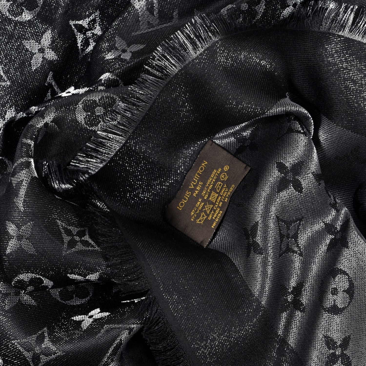 Louis Vuitton Silk Lurex Wool Monogram Shine Shawl Black 4 of 4