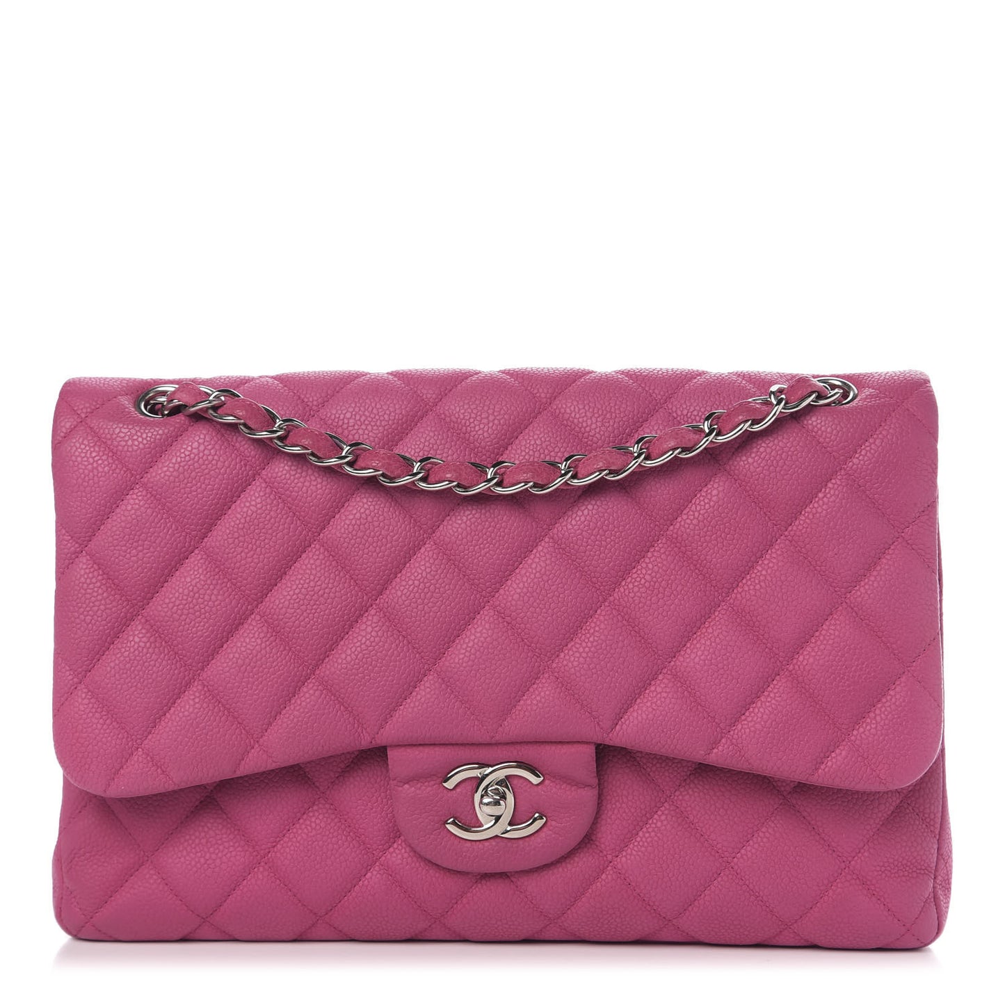 Iridescent Caviar Quilted Jumbo Double Flap Pink