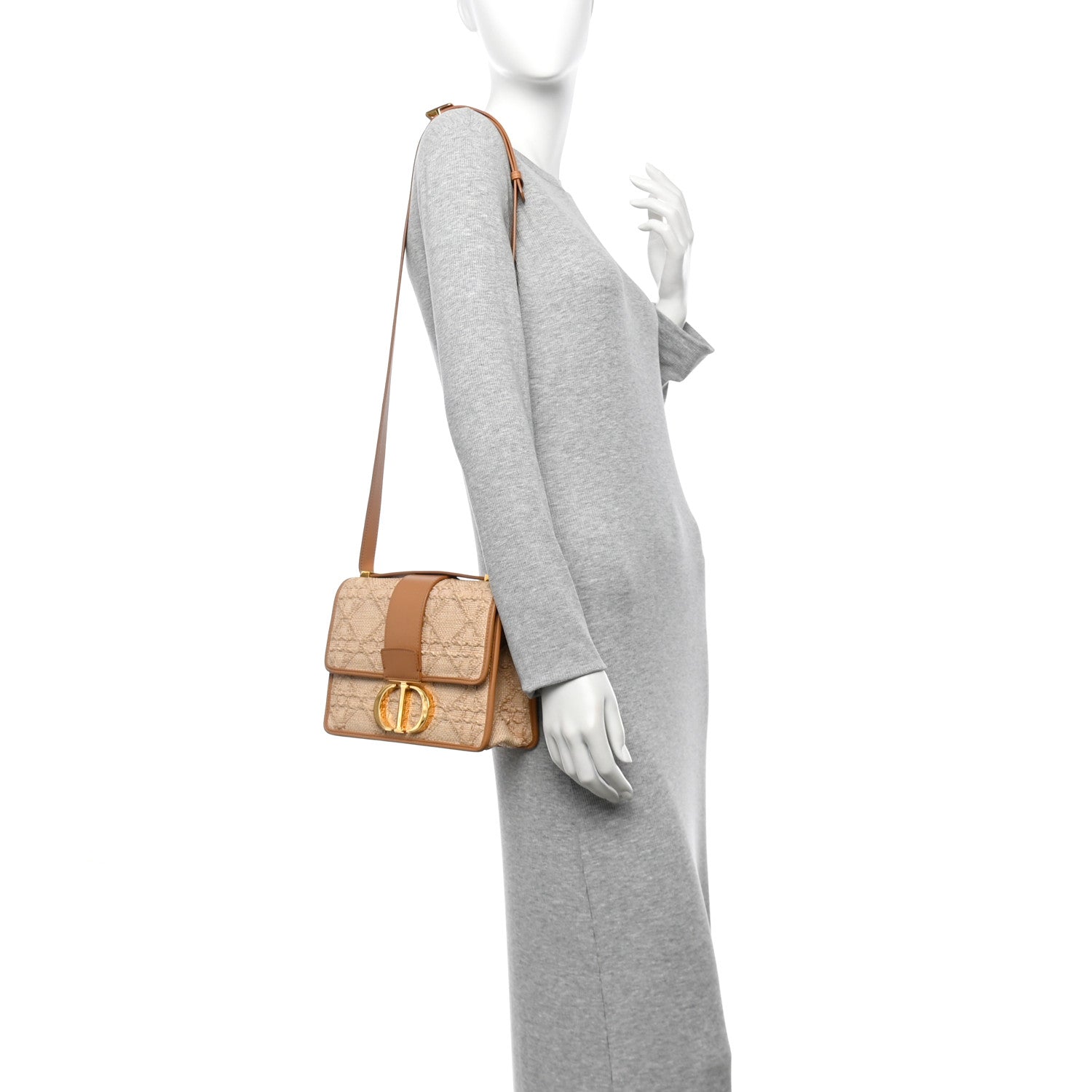 Christian Dior Raffia Calfskin 30 Montaigne Flap Bag Beige 2 of 12