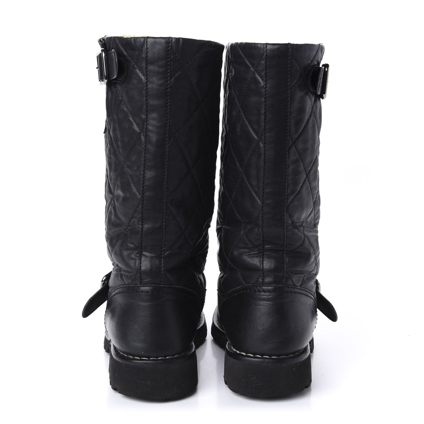 Calfskin Quilted Biker Boots 36.5 Black