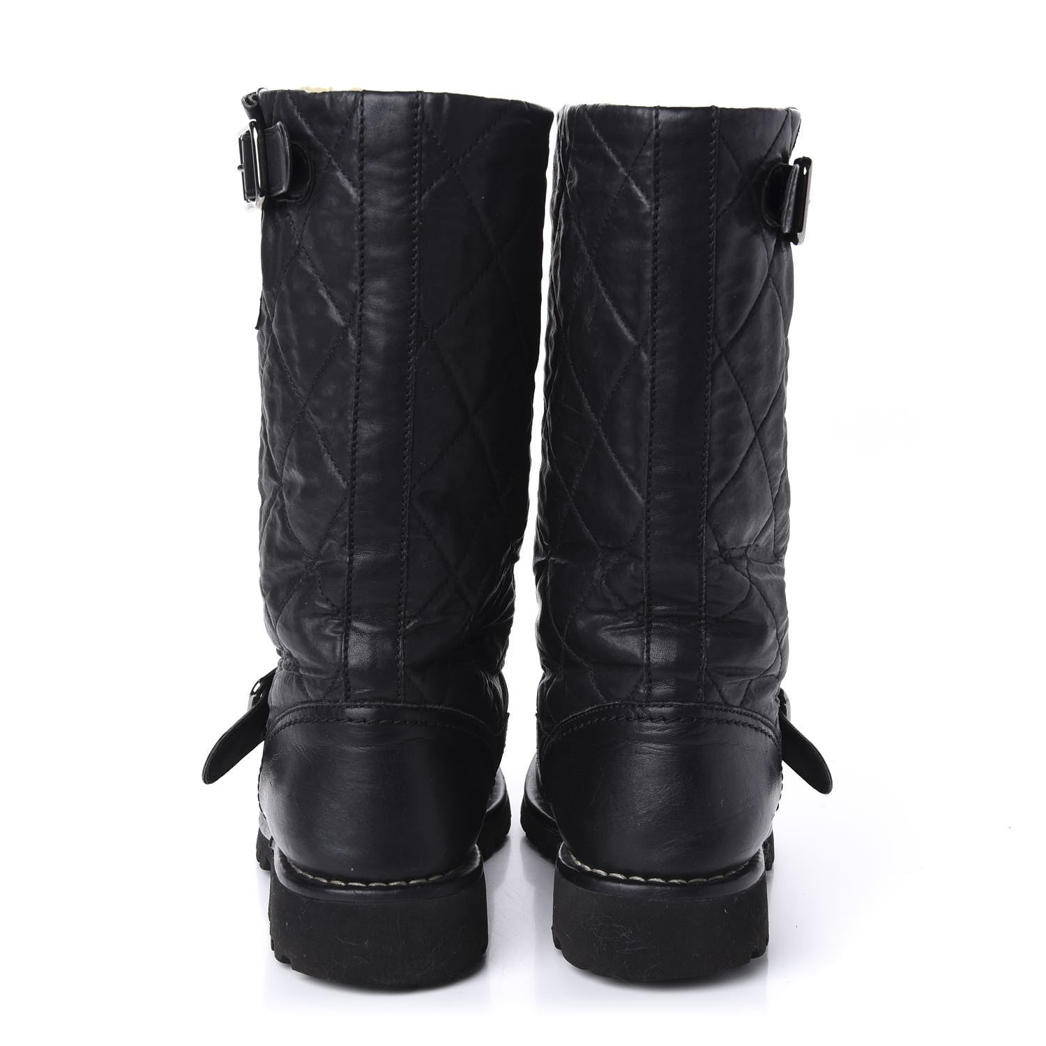 Chanel Calfskin Quilted Biker Boots 36.5 Black 6 of 8