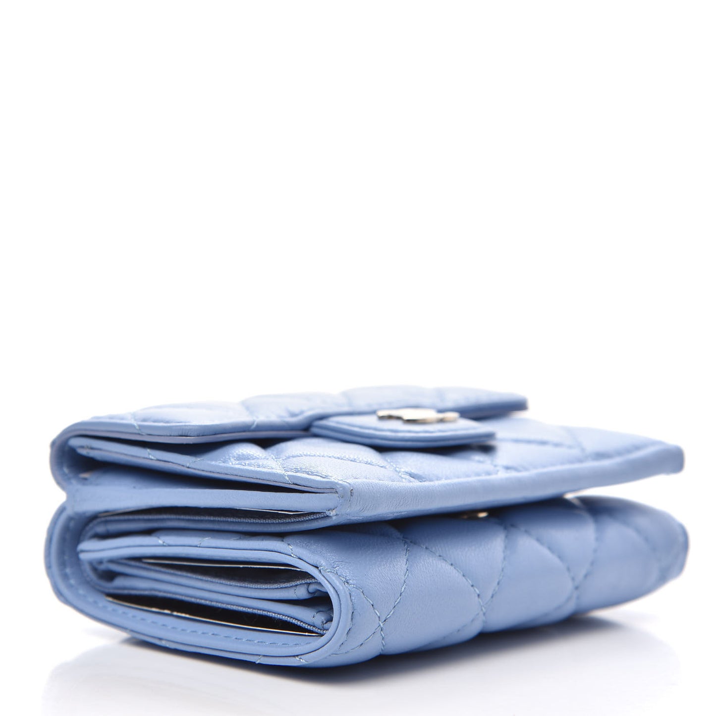 Lambskin Quilted Double Flap Wallet Light Blue