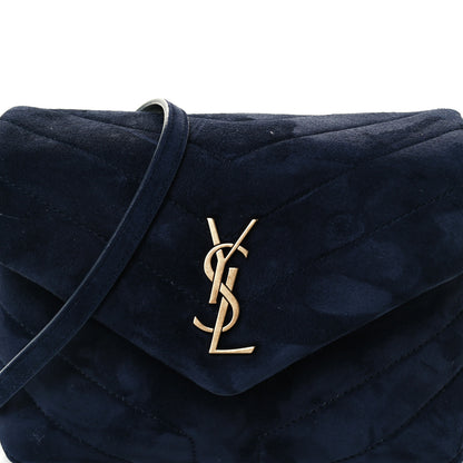 Saint Laurent Suede Y Quilted Monogram Toy Loulou Crossbody Bag Navy 10 of 13