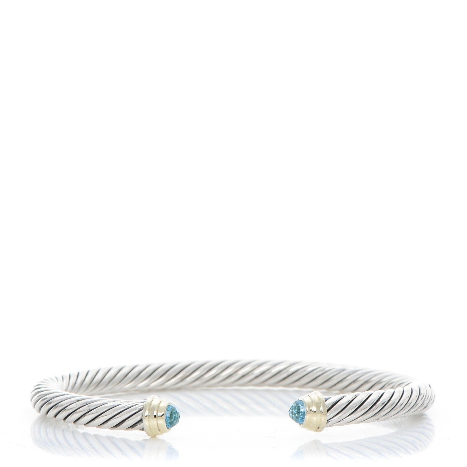 David Yurman Sterling Silver 14K Yellow Gold Blue Topaz 5mm Cable Classics Petite Color Bracelet 1 of 4