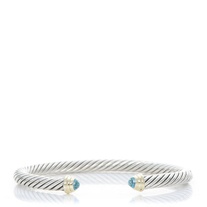 David Yurman Sterling Silver 14K Yellow Gold Blue Topaz 5mm Cable Classics Petite Color Bracelet 1 of 4