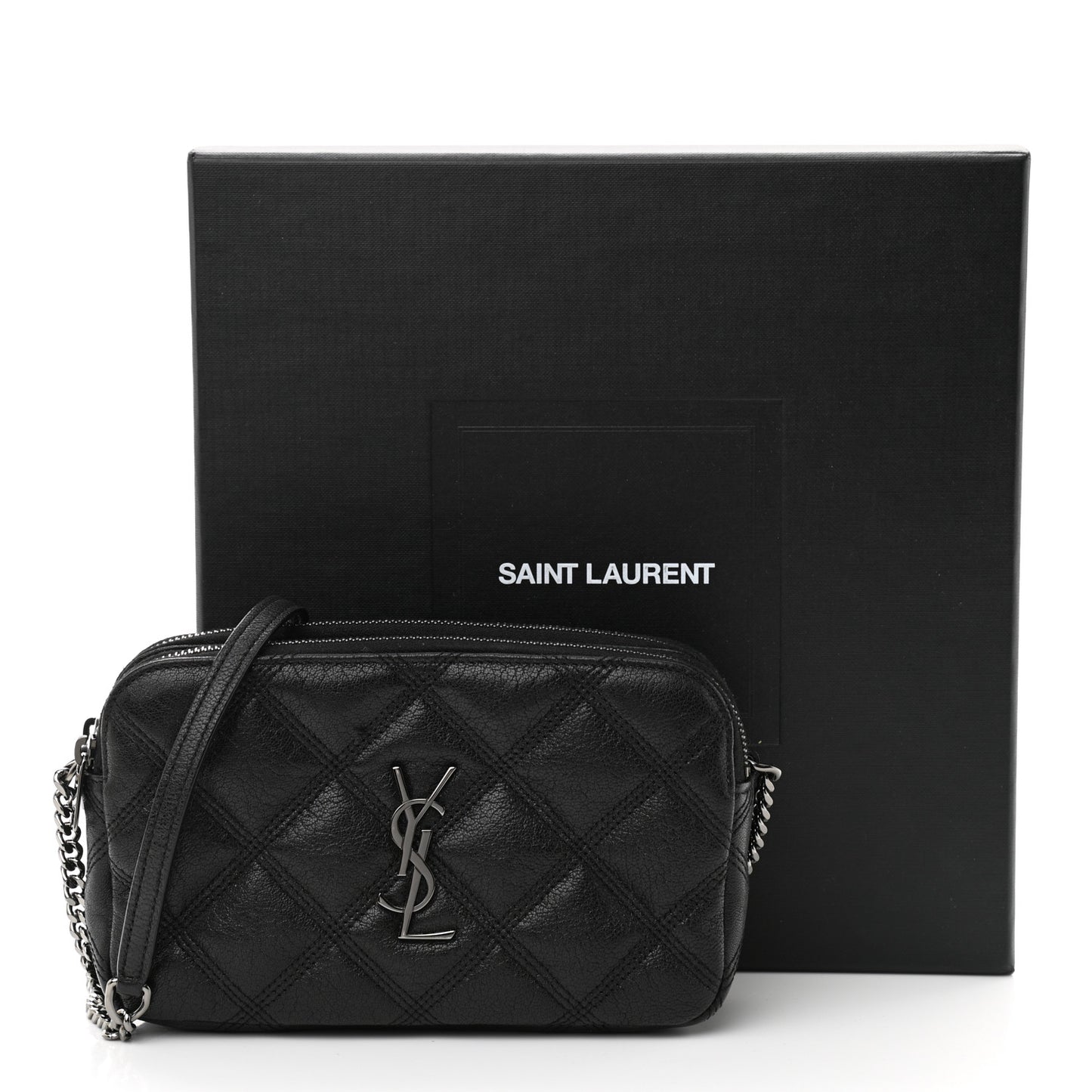 Grained Lambskin Quilted Mini Becky Double Zip Bag Black