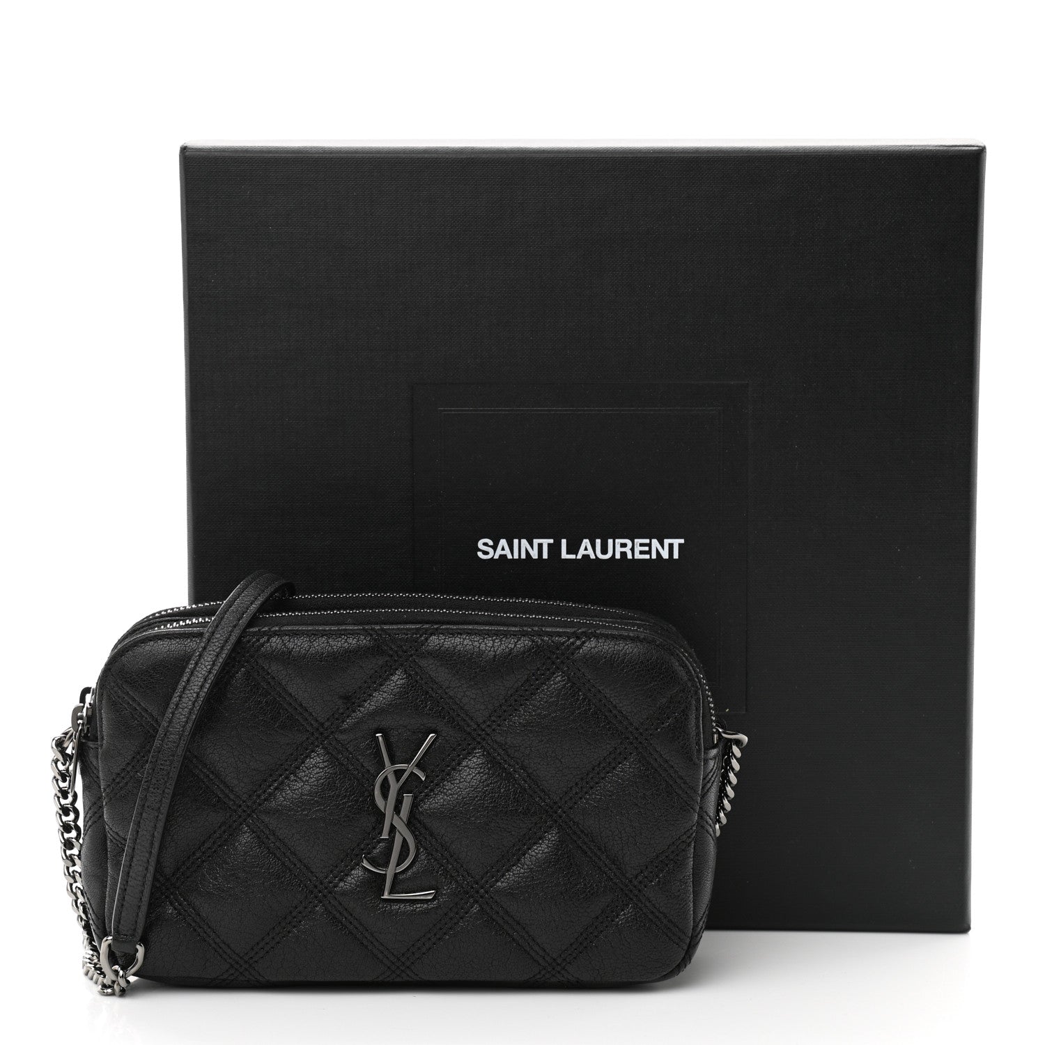 Saint Laurent Grained Lambskin Quilted Mini Becky Double Zip Bag Black 13 of 13