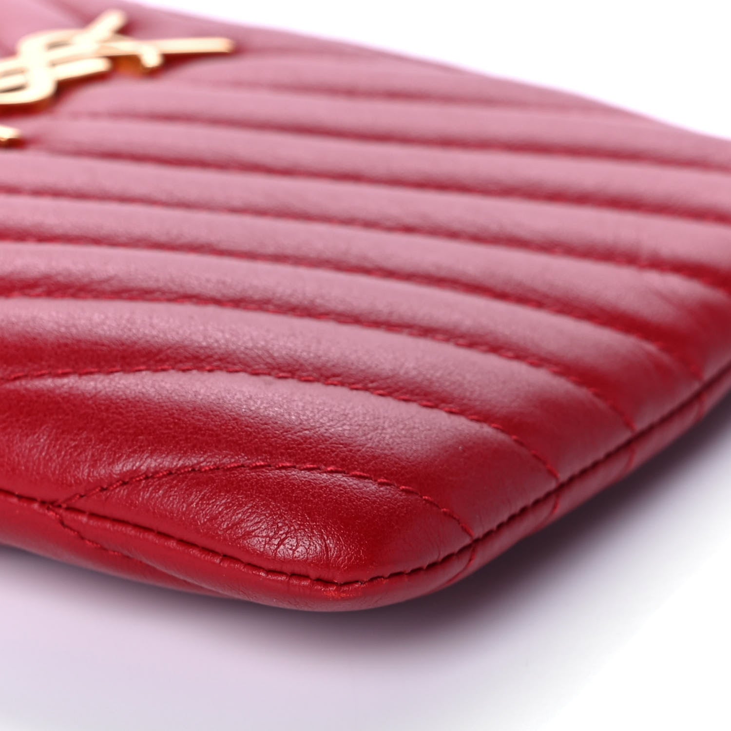 Saint Laurent Calfskin Matelasse Chevron Monogram Pouch Red 10 of 13