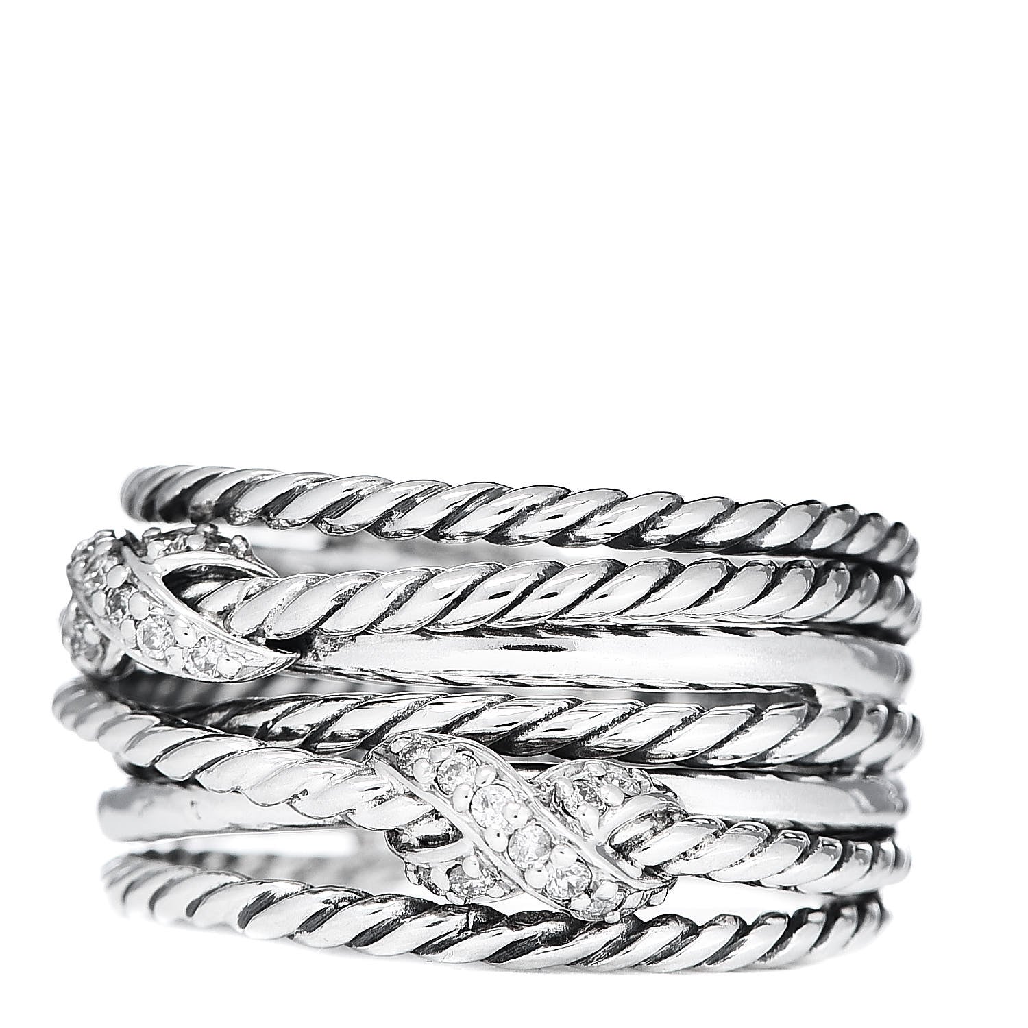 David Yurman Sterling Silver Diamond Double X Crossover Ring 53 6.25 3 of 5