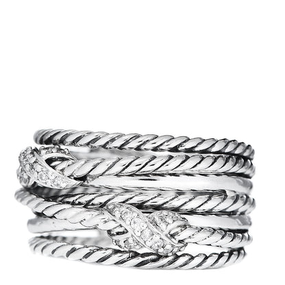 David Yurman Sterling Silver Diamond Double X Crossover Ring 53 6.25 3 of 5