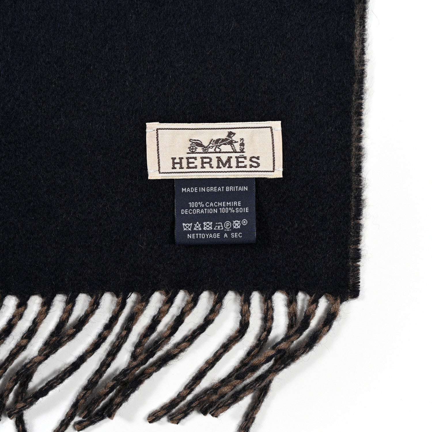 Hermes Cashmere Lucky Muffler Etoupe Marine 3 of 3