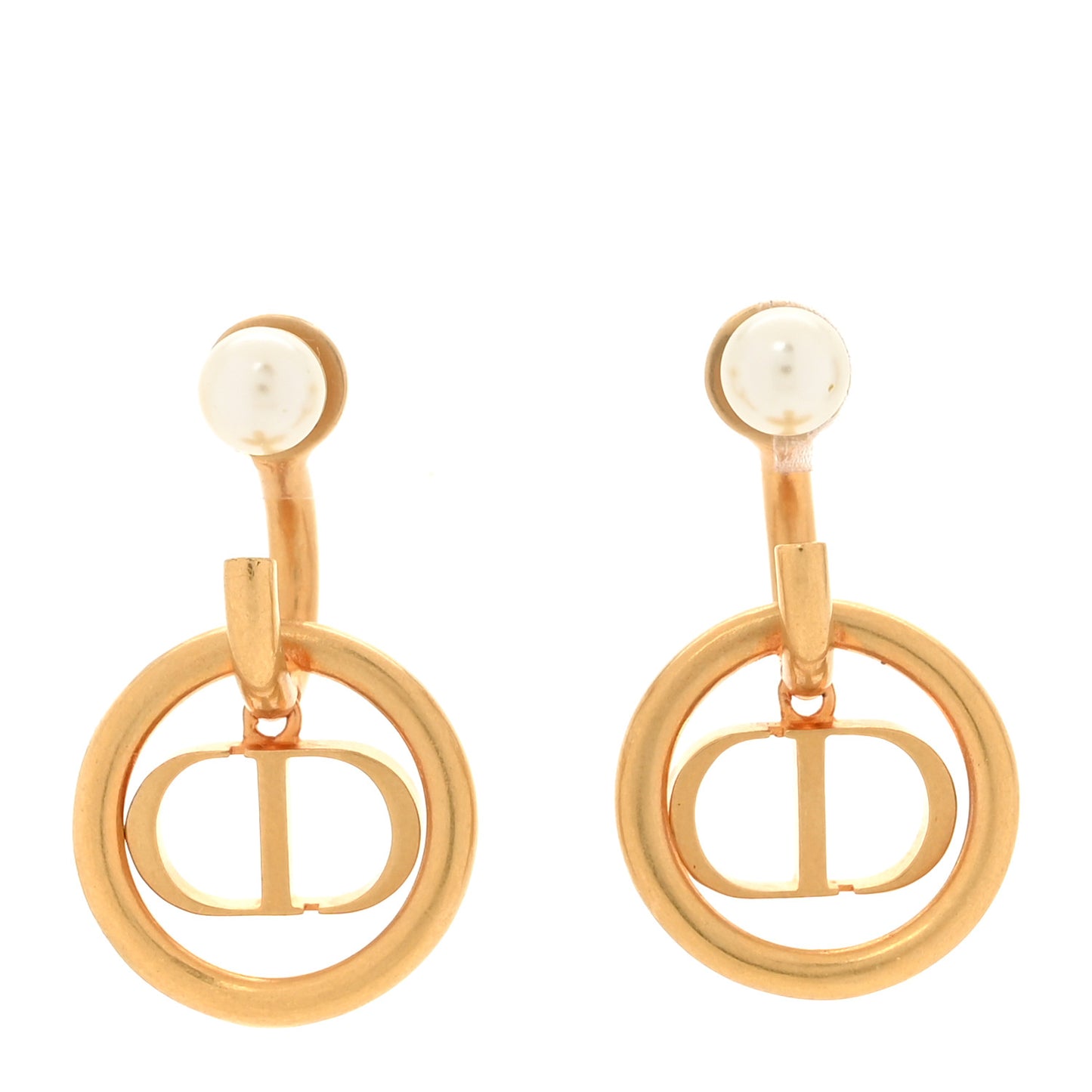 Pearl CD Hoop Drop Earrings Gold