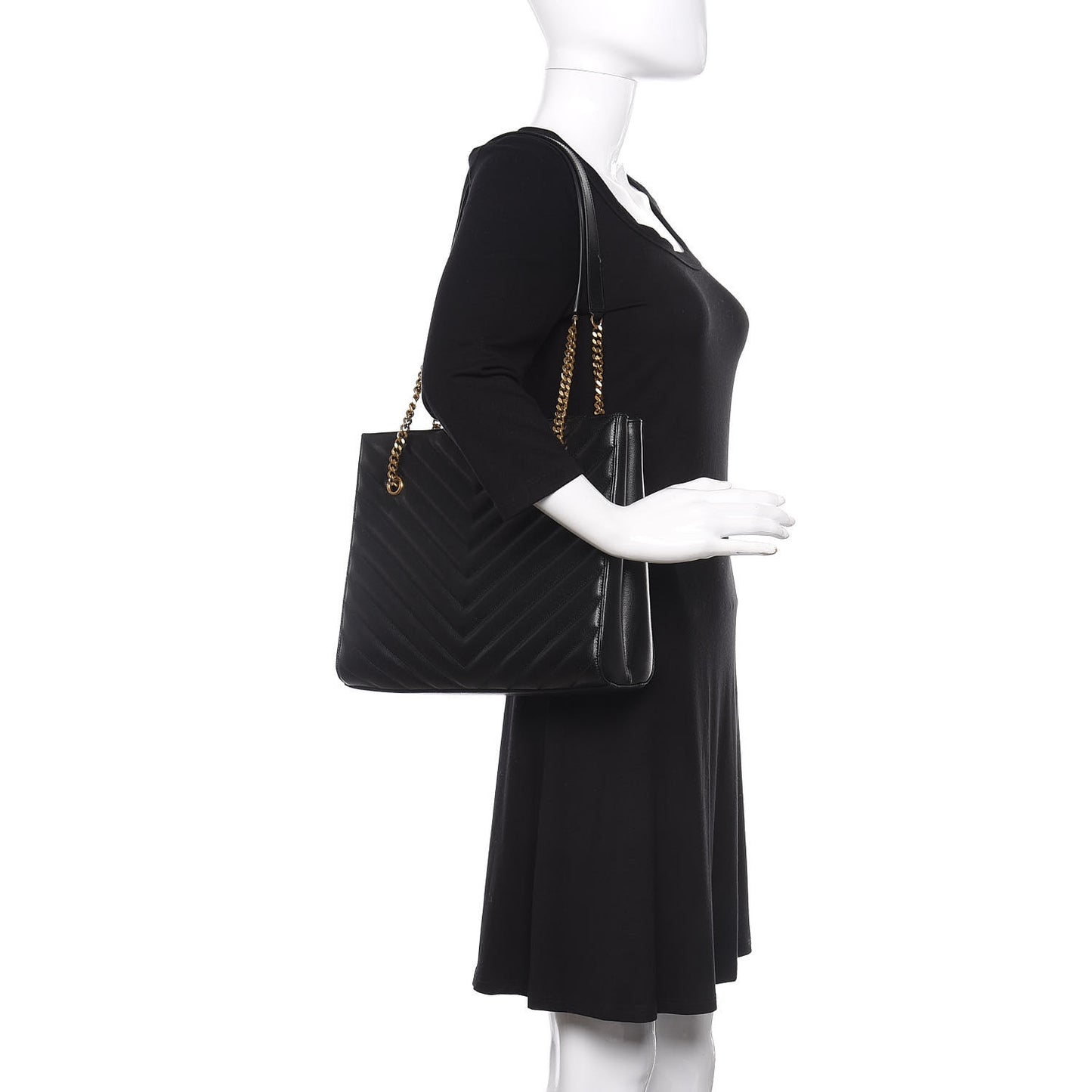 Grain De Poudre Matelasse Chevron Medium Tribeca Shopping Bag Black