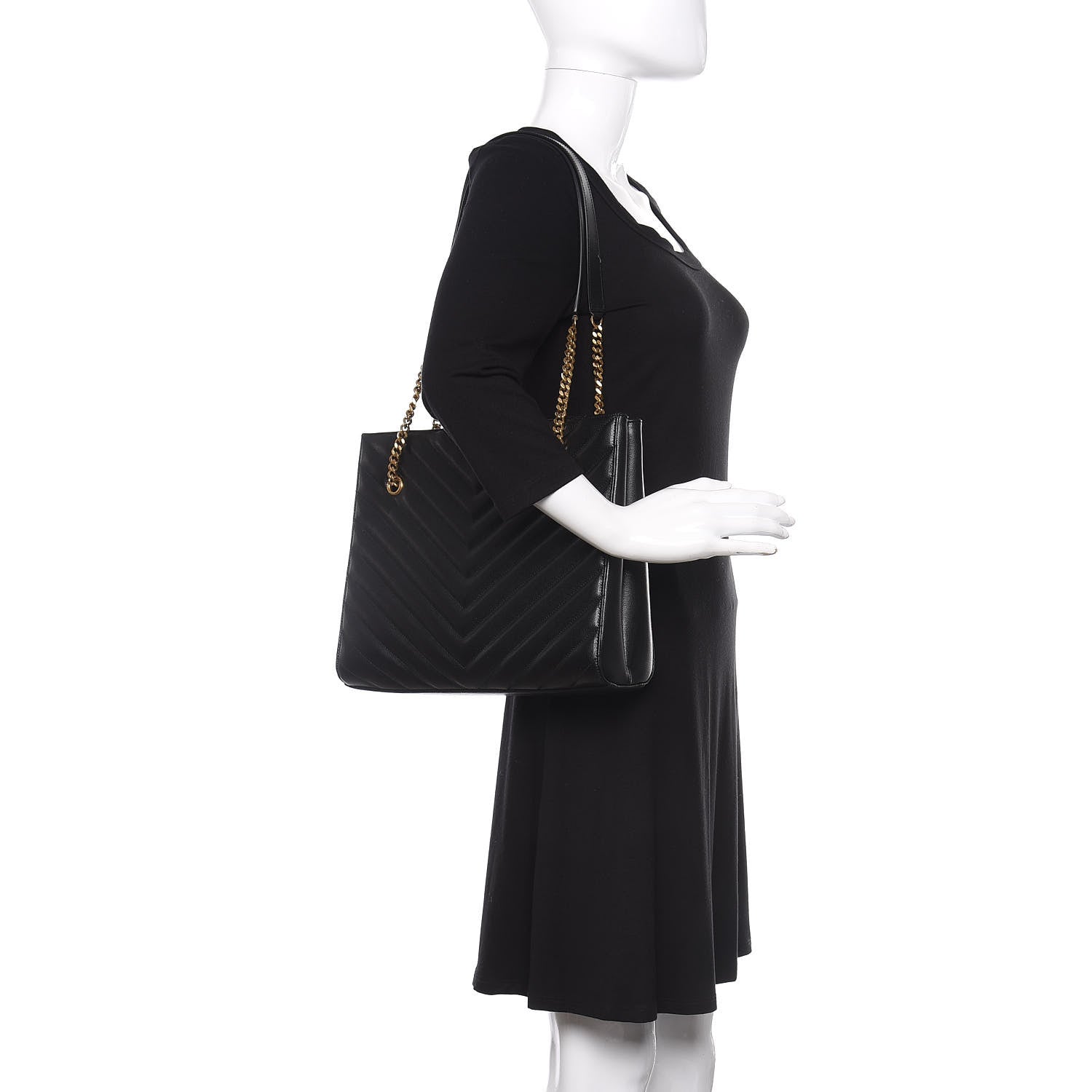 Saint Laurent Grain De Poudre Matelasse Chevron Medium Tribeca Shopping Bag Black 2 of 8
