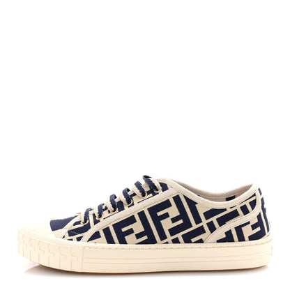 Fendi Woven Fabric FF Womens Domino Low Top Sneakers 38.5 Bei Midnight 1 of 10