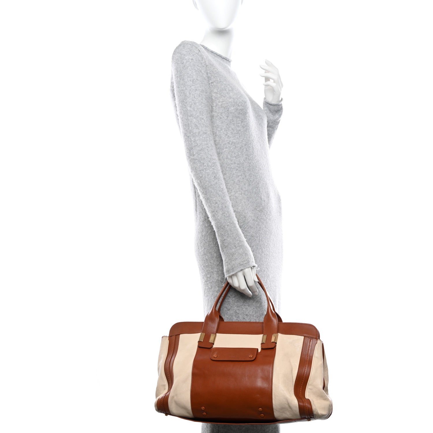 Chloe Calfskin Large Alice Satchel Husky White Tan 2 of 15