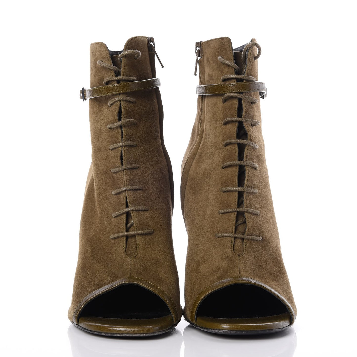 Suede Peep Toe Ankle Boots 40 Green
