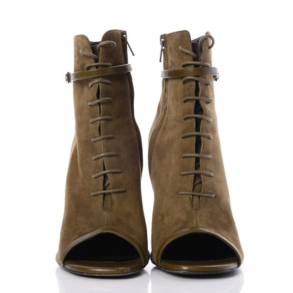 Saint Laurent Suede Peep Toe Ankle Boots 40 Green 2 of 11