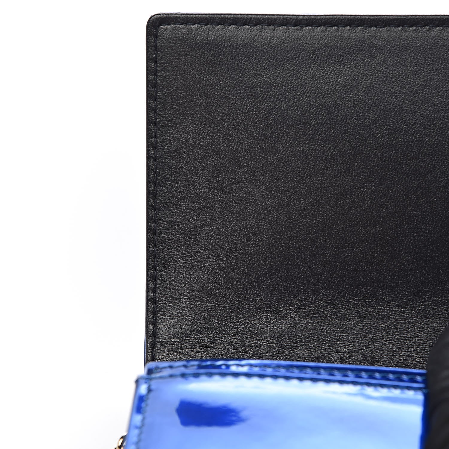 Christian Dior Metallic Patent Micro-Cannage Diorama Croisiere Chain Wallet Blue 8 of 11