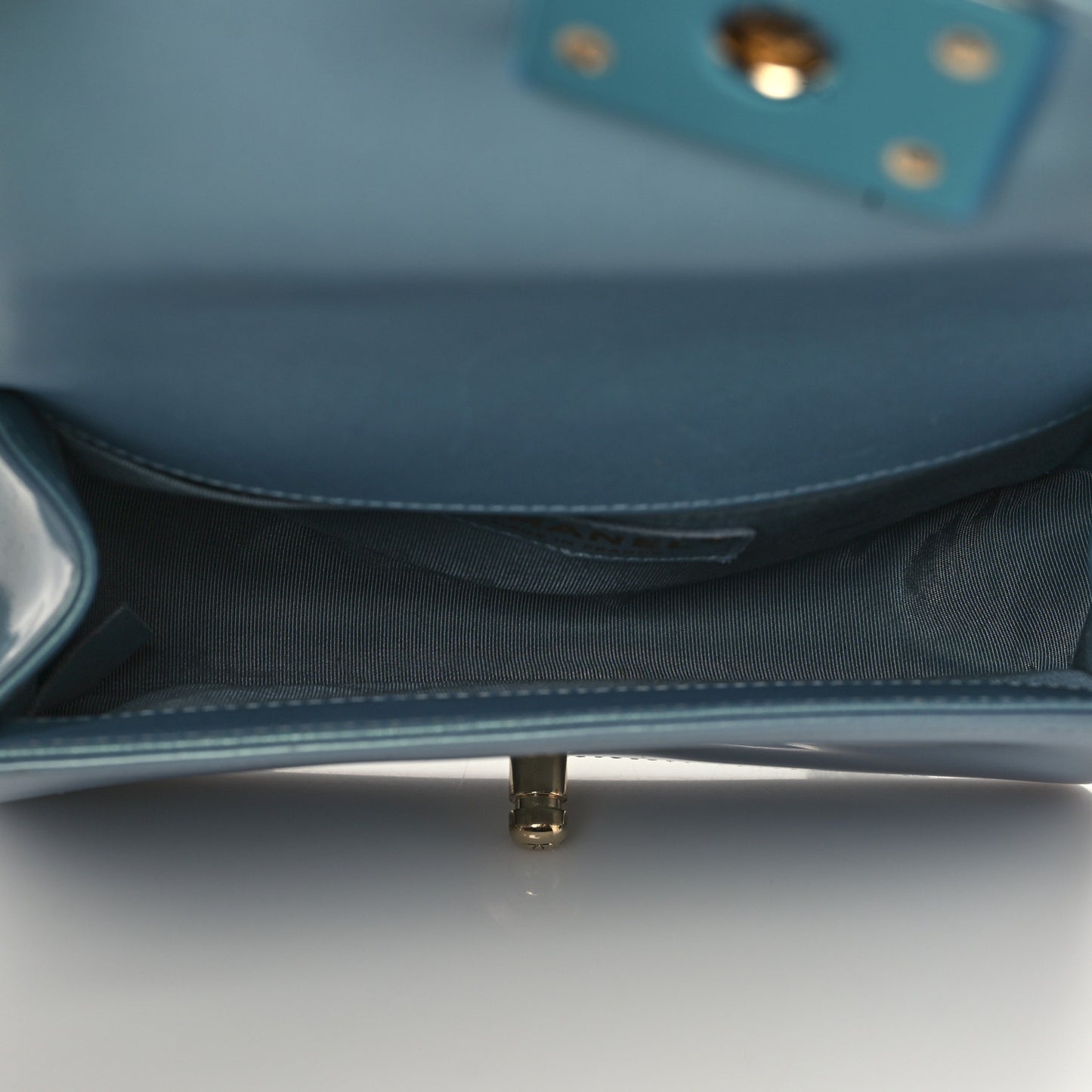 Iridescent Glazed Calfskin Quilted Small Boy Flap Light Blue
