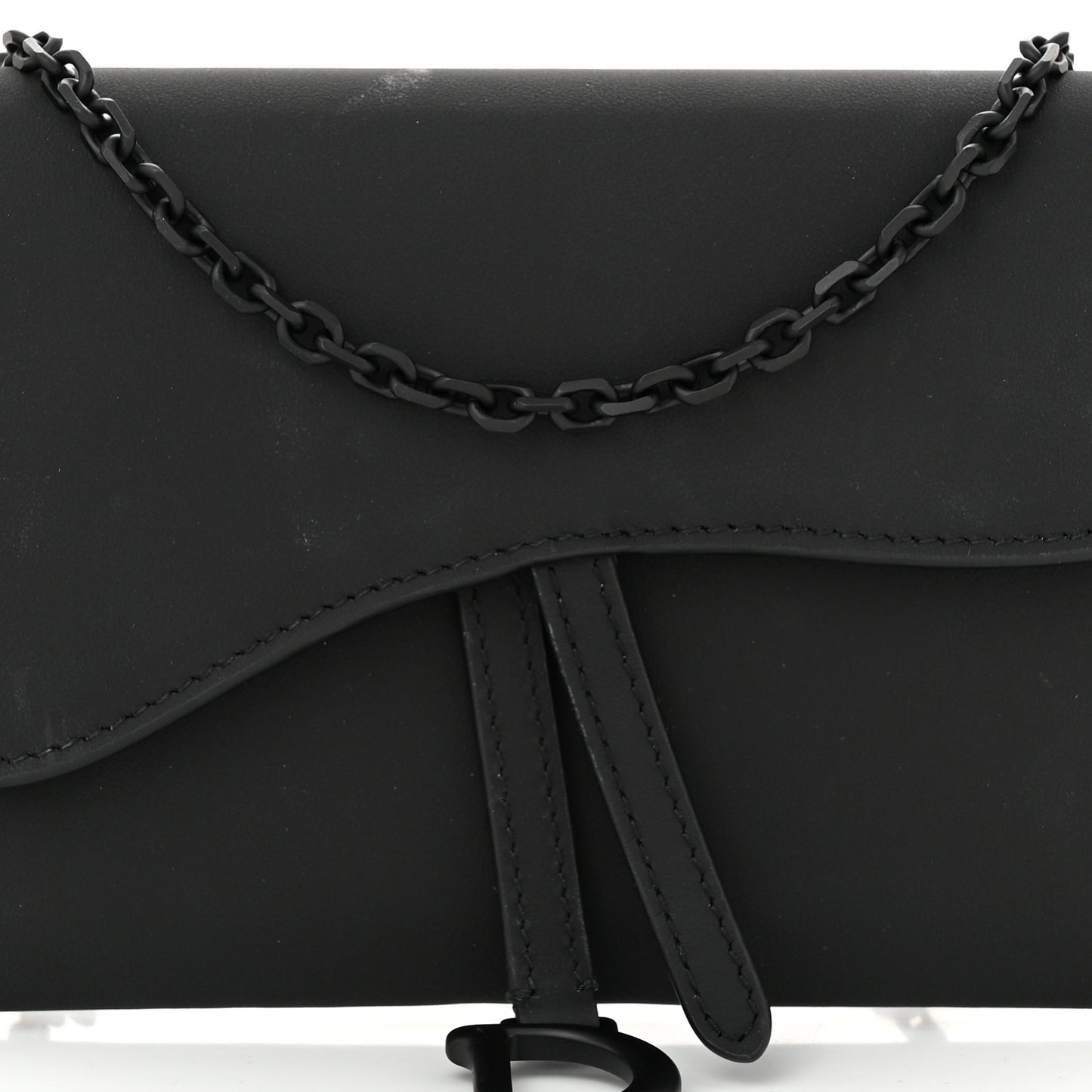 Ultra Matte Calfskin Saddle Chain Wallet Pouch Black