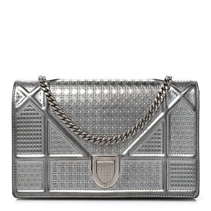 Christian Dior Metallic Patent Micro-Cannage Diorama Wallet on Chain Pouch Silver 1 of 12
