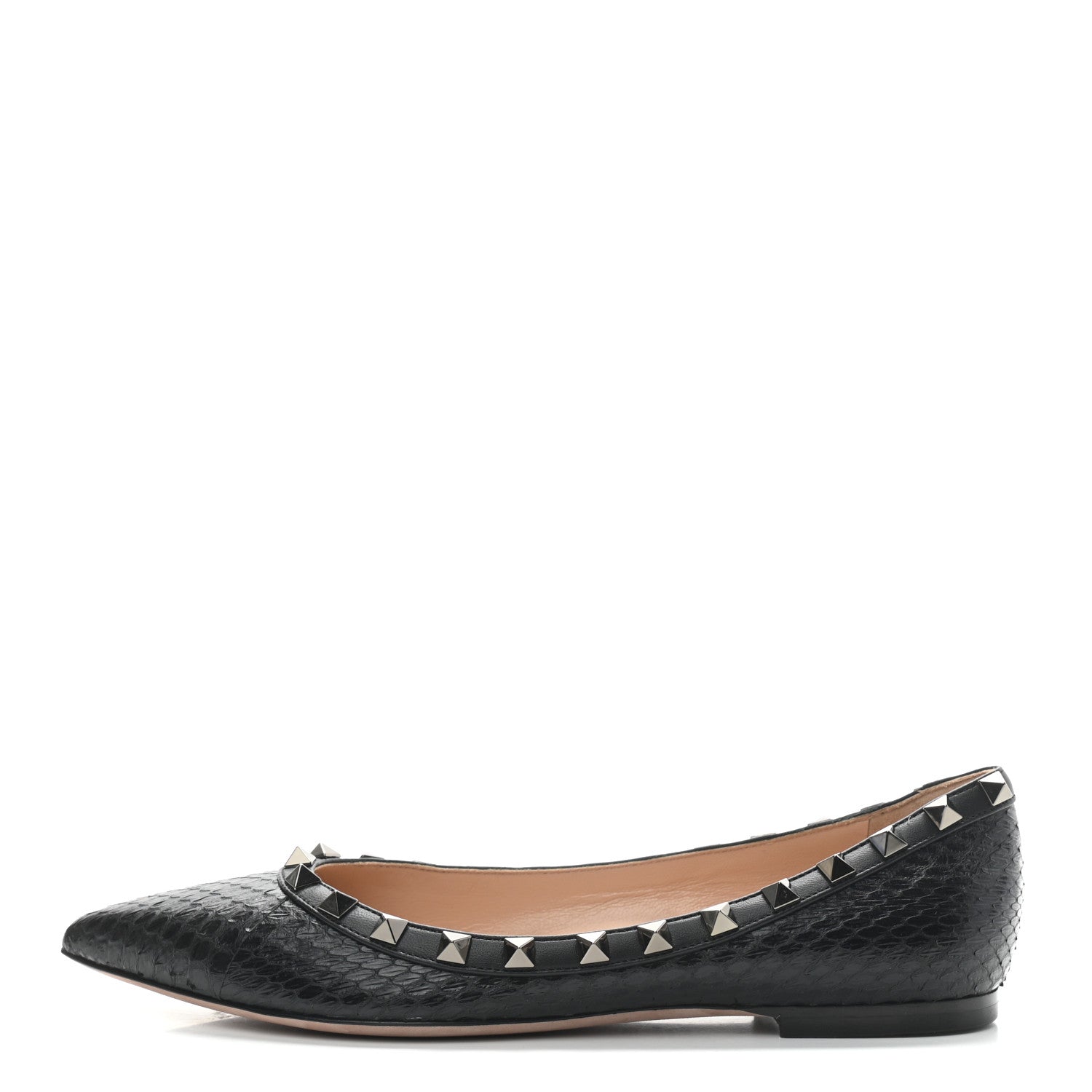 Valentino Garavani Ayers Snakeskin Rockstud Ballerina Flats 36 Black 1 of 7