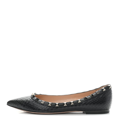 Valentino Garavani Ayers Snakeskin Rockstud Ballerina Flats 36 Black 1 of 7