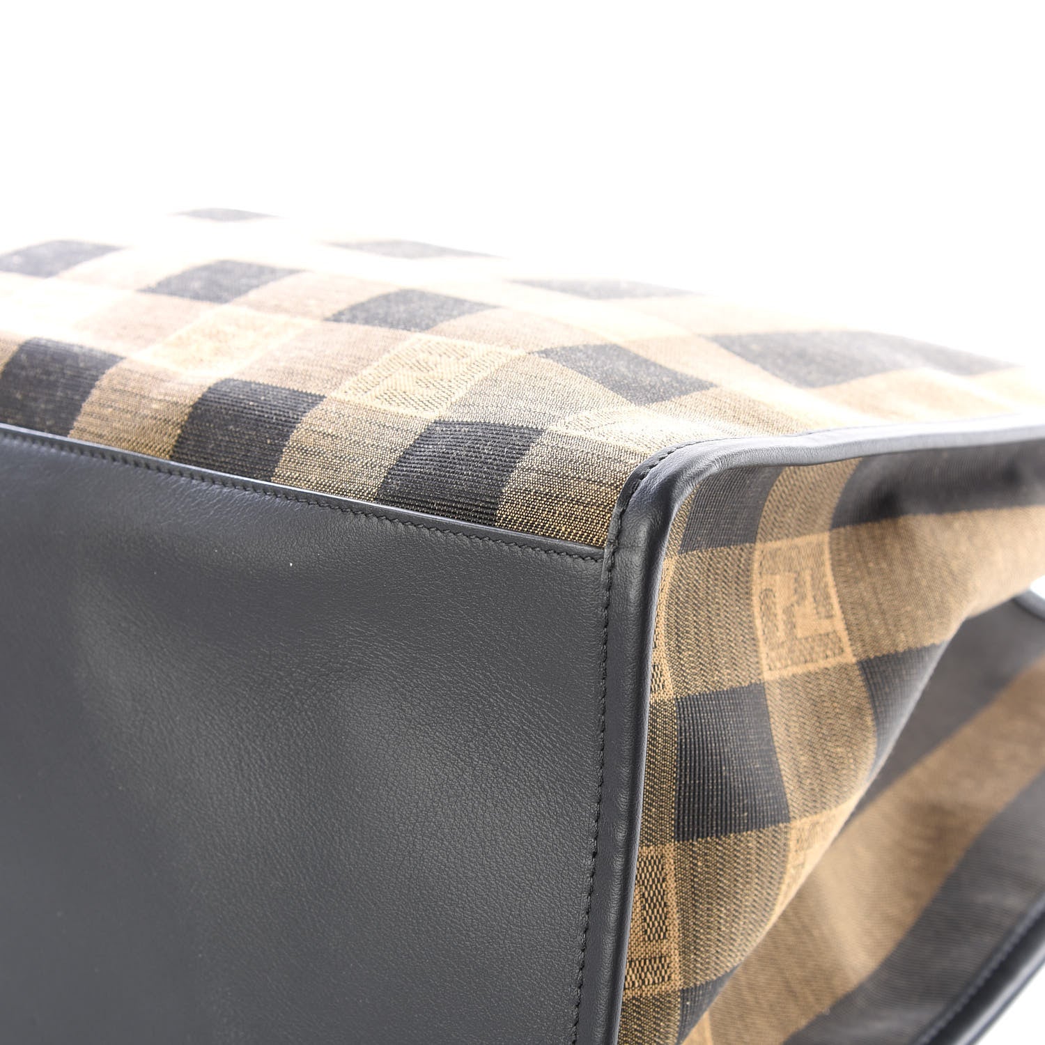 Fendi Fabric Jacquard Vitello Seta Plexiglass Pequin Gingham Large Fendi Sunshine Shopper Tote Tobacco Moro Black 8 of 11