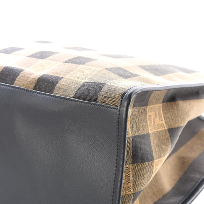 Fendi Fabric Jacquard Vitello Seta Plexiglass Pequin Gingham Large Fendi Sunshine Shopper Tote Tobacco Moro Black 8 of 11