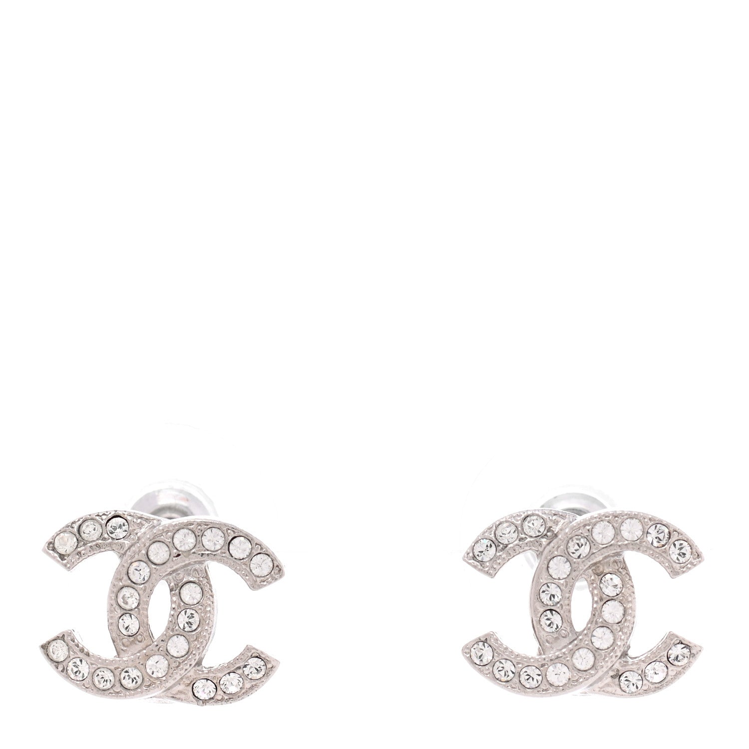 Chanel Crystal Timeless CC Earrings Silver 1 of 5