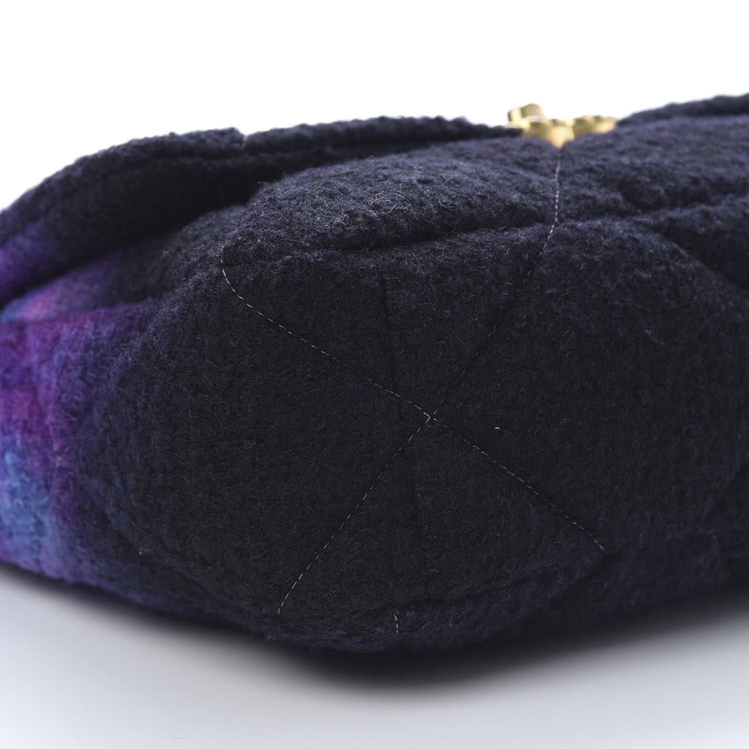 Chanel Wool Tweed Quilted Large 19 Flap Purple Black Blue 9 of 11