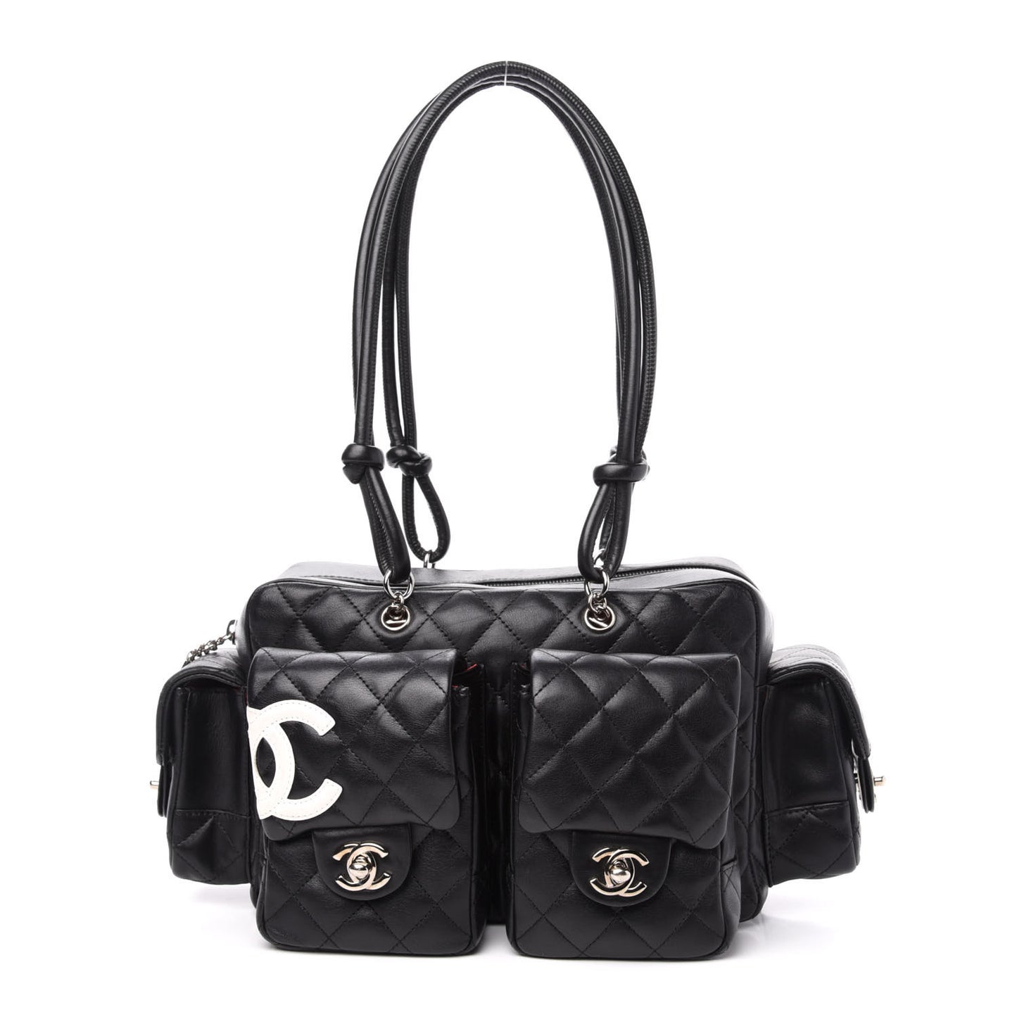 Calfskin Quilted Small Cambon Multipocket Reporter Black White