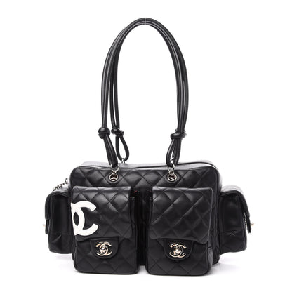 Chanel Calfskin Quilted Small Cambon Multipocket Reporter Black White 1 of 12