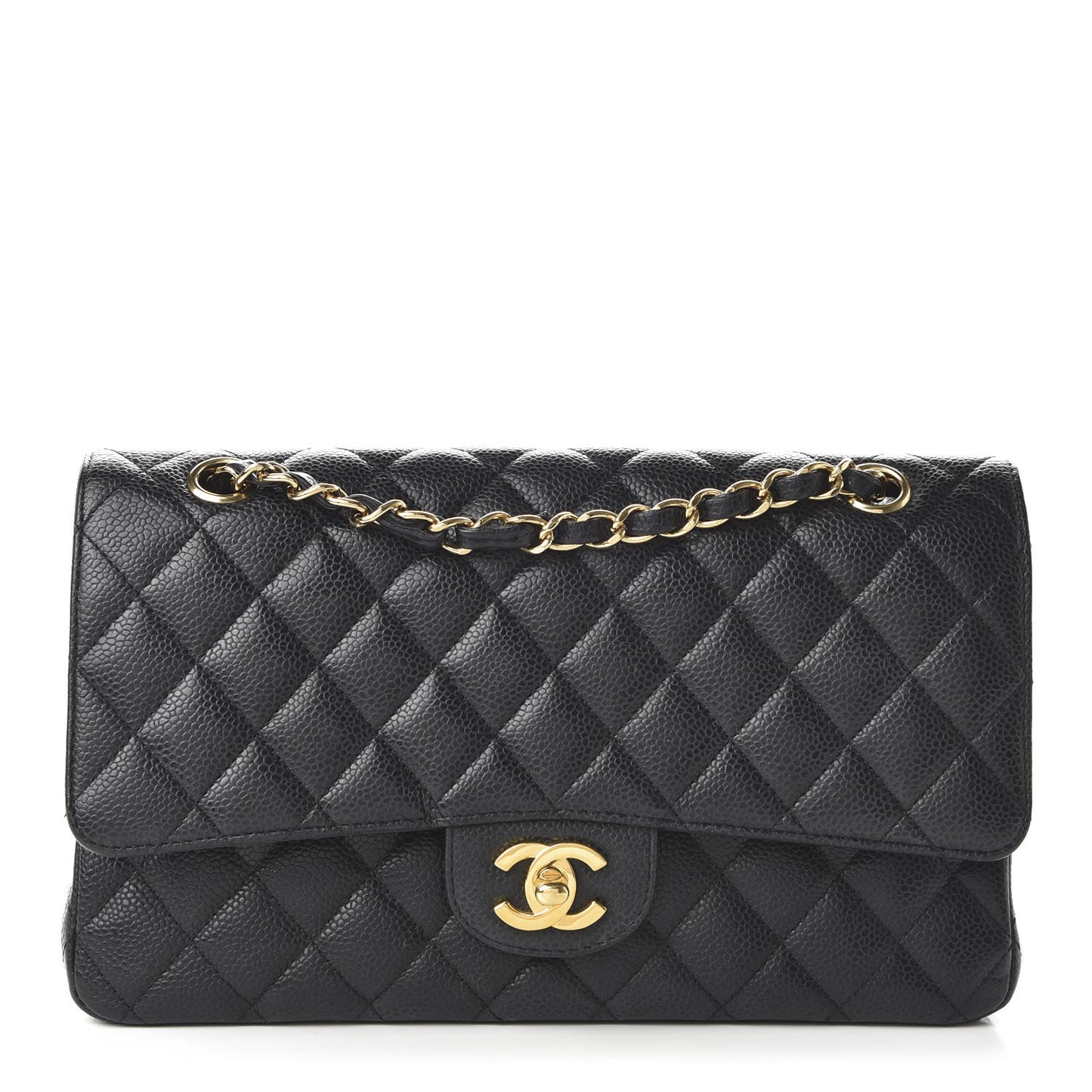 Caviar Quilted Medium Double Flap Black
