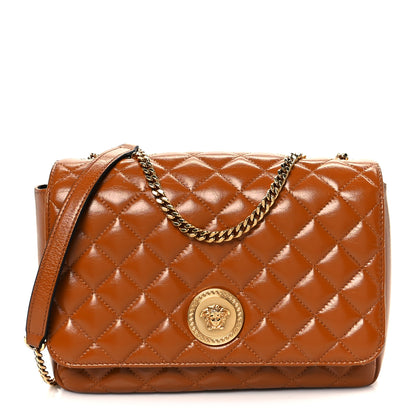 Versace Patent Nappa Quilted La Medusa Chain Crossbody Brown 1 of 10