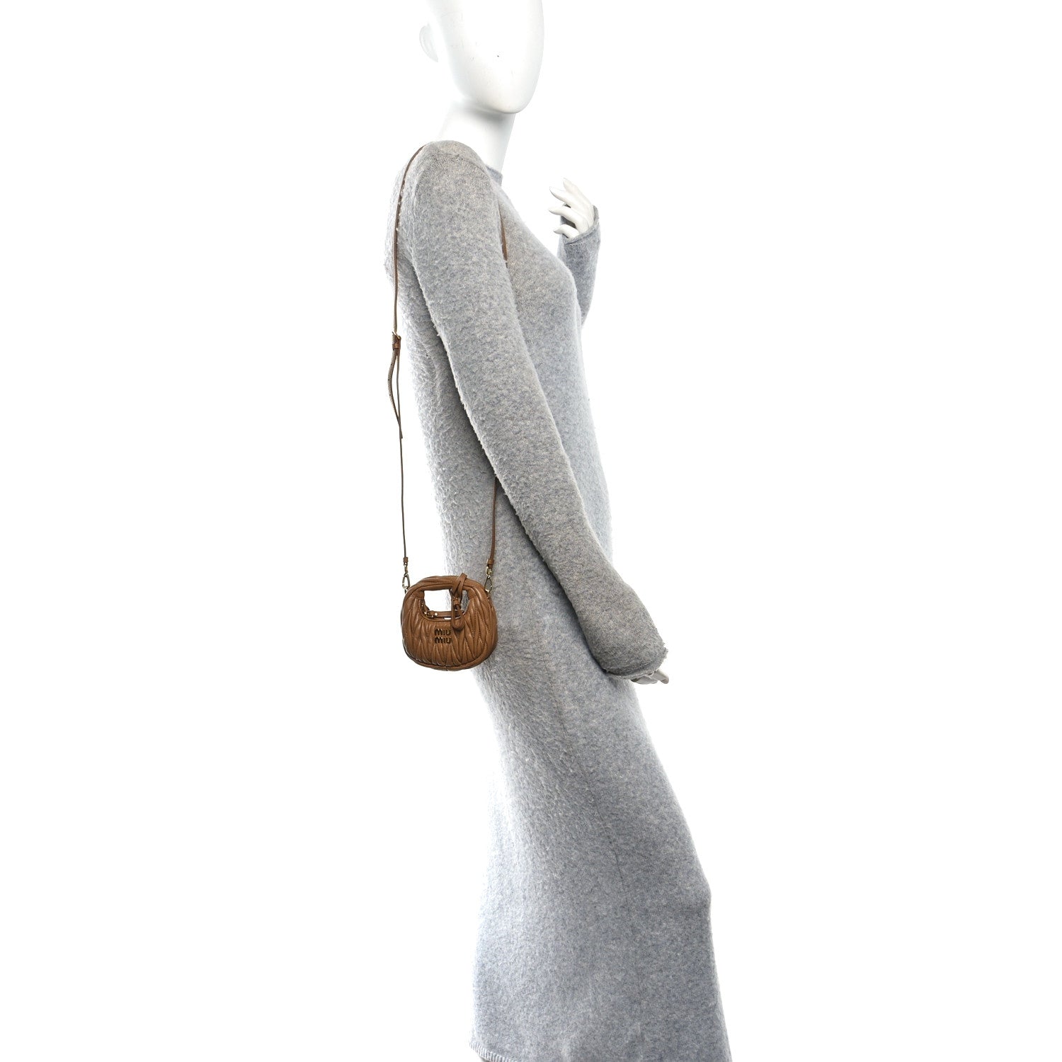 Miu Miu Nappa Matelasse Micro Wander Hobo Caramel 2 of 10