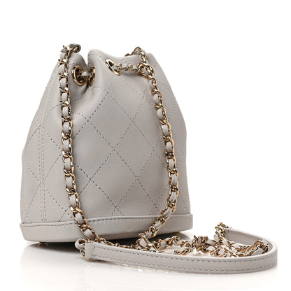 Chanel Calfskin Stitched Chain Bucket Bag Light Grey 3 of 9